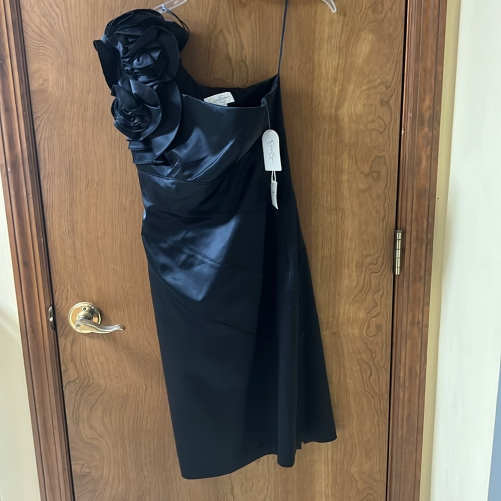 One Shoulder Black Satin Dress Size 2